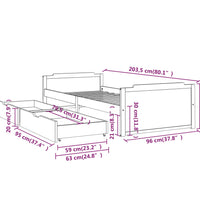 Massivholzbett mit Schubladen Kiefer 90x200 cm