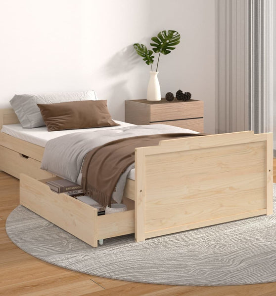 Massivholzbett mit Schubladen Kiefer 90x200 cm