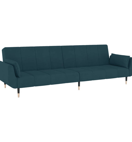 Schlafsofa 2-Sitzer mit 2 Kissen Blau Samt