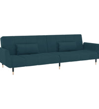 Schlafsofa 2-Sitzer mit 2 Kissen Blau Samt