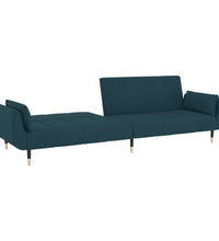 Schlafsofa 2-Sitzer mit 2 Kissen Blau Samt