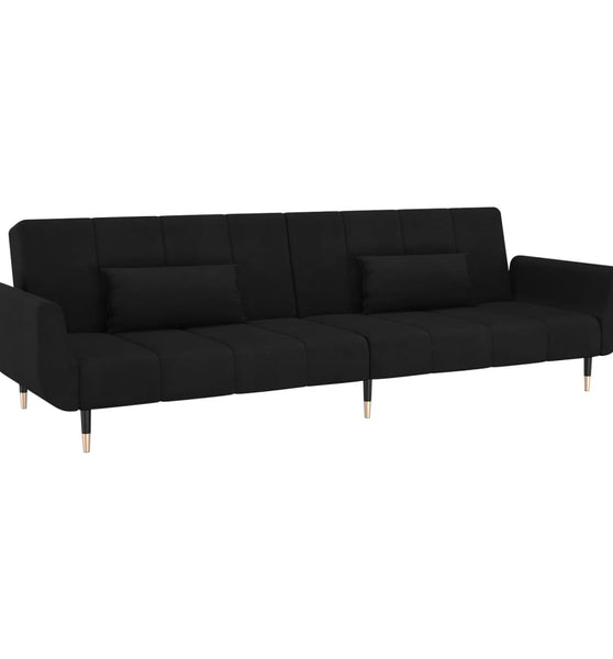 Schlafsofa 2-Sitzer mit 2 Kissen Schwarz Samt