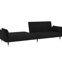 Schlafsofa 2-Sitzer mit 2 Kissen Schwarz Samt