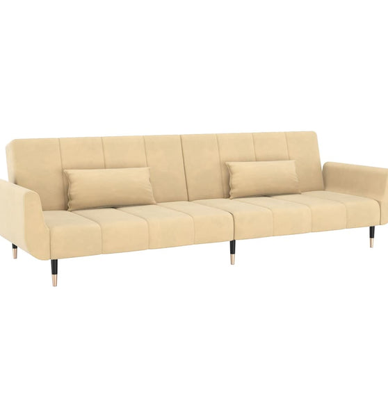 Schlafsofa 2-Sitzer mit 2 Kissen Creme Samt