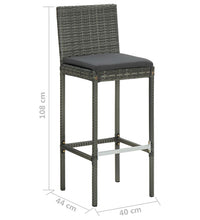 Garten-Barhocker mit Kissen 2 Stk. Grau Poly Rattan