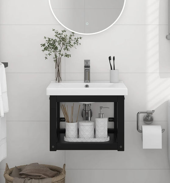 Badezimmer Wand-Waschtischgestell Schwarz 40x38x31 cm Eisen