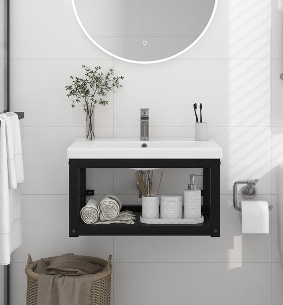 Badezimmer Wand-Waschtischgestell Schwarz 59x38x31 cm Eisen