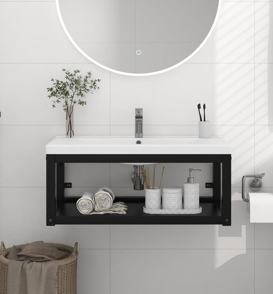 Badezimmer Wand-Waschtischgestell Schwarz 79x38x31 cm Eisen