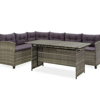 2-tlg. Garten-Lounge-Set mit Kissen Poly Rattan Grau