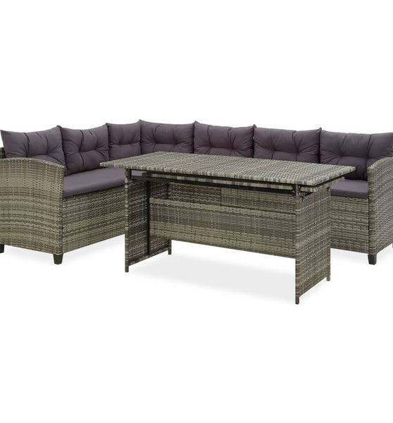 2-tlg. Garten-Lounge-Set mit Kissen Poly Rattan Grau