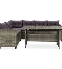 2-tlg. Garten-Lounge-Set mit Kissen Poly Rattan Grau