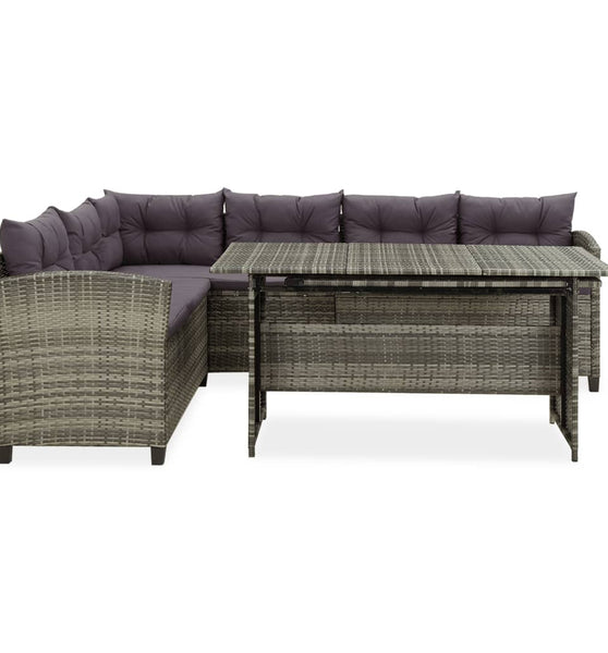 2-tlg. Garten-Lounge-Set mit Kissen Poly Rattan Grau