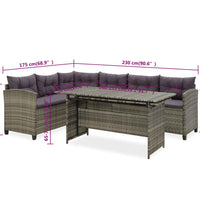 2-tlg. Garten-Lounge-Set mit Kissen Poly Rattan Grau