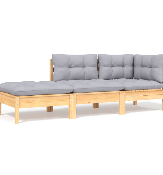 3-tlg. Garten-Lounge-Set mit Grauen Kissen Kiefer Massivholz
