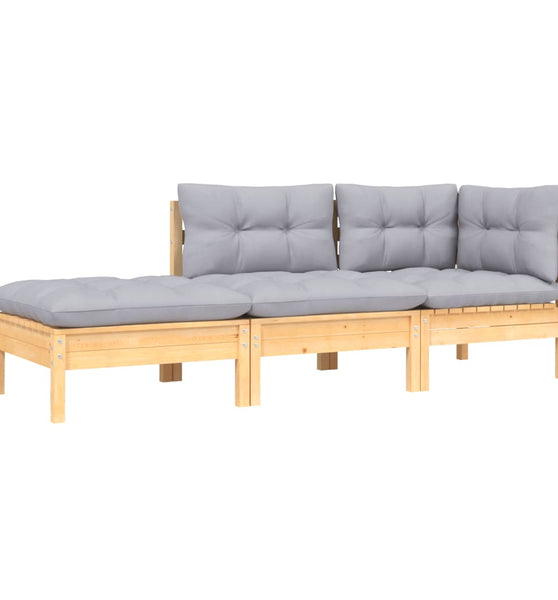 3-tlg. Garten-Lounge-Set mit Grauen Kissen Kiefer Massivholz