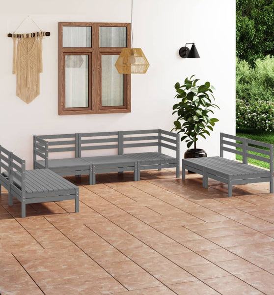 7-tlg. Garten-Lounge-Set Grau Massivholz Kiefer