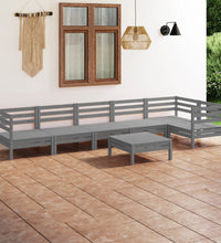 7-tlg. Garten-Lounge-Set Kiefer Massivholz Grau