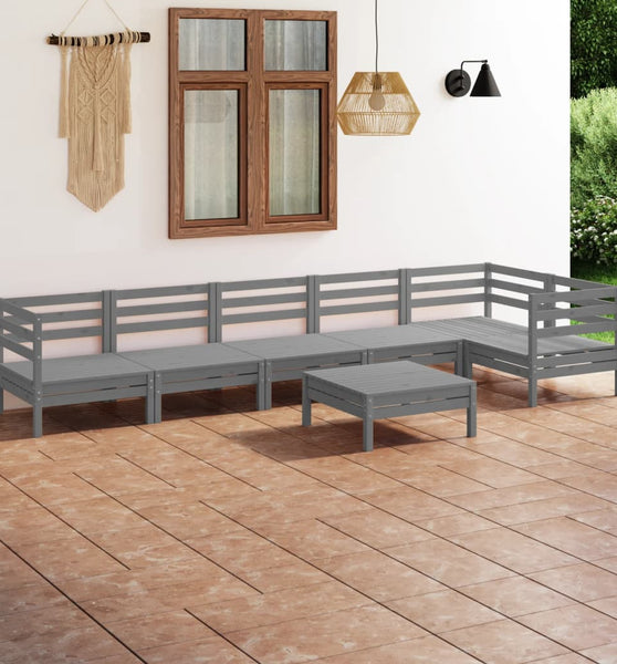 7-tlg. Garten-Lounge-Set Kiefer Massivholz Grau