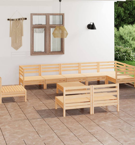 10-tlg. Garten-Lounge-Set Massivholz Kiefer