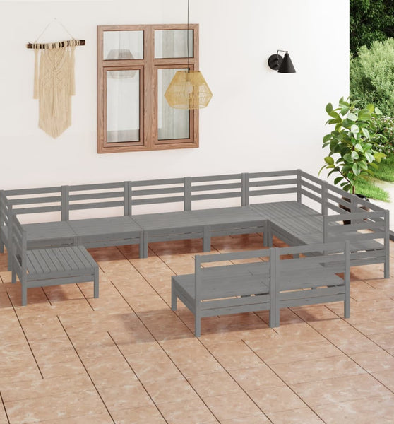 10-tlg. Garten-Lounge-Set Massivholz Kiefer Grau