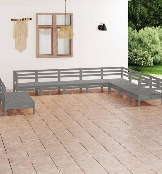 10-tlg. Garten-Lounge-Set Massivholz Kiefer Grau