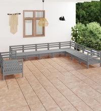 10-tlg. Garten-Lounge-Set Massivholz Kiefer Grau