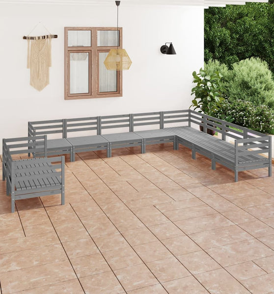 10-tlg. Garten-Lounge-Set Massivholz Kiefer Grau