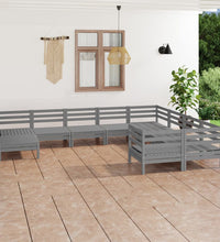 10-tlg. Garten-Lounge-Set Grau Massivholz Kiefer