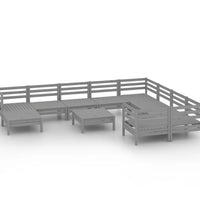 11-tlg. Garten-Lounge-Set Grau Massivholz Kiefer