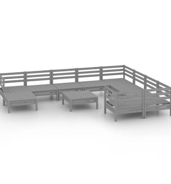 11-tlg. Garten-Lounge-Set Grau Massivholz Kiefer