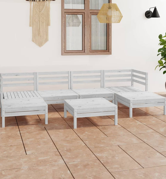 7-tlg. Garten-Lounge-Set Weiß Massivholz Kiefer