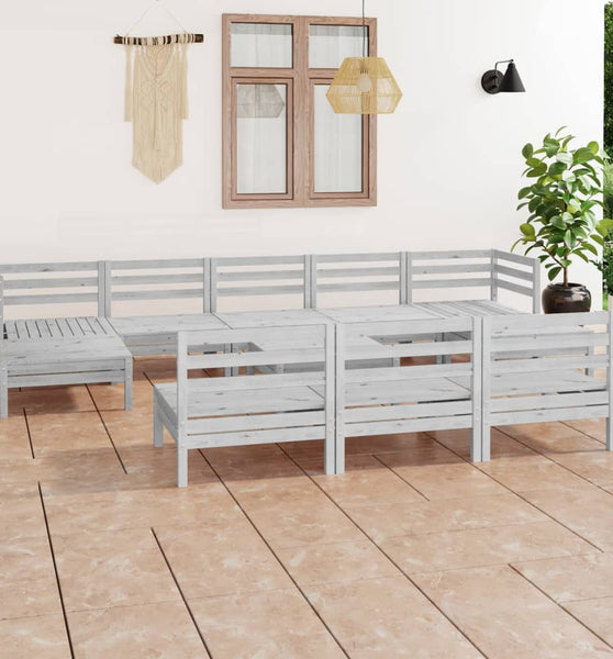 11-tlg. Garten-Lounge-Set Weiß Massivholz Kiefer