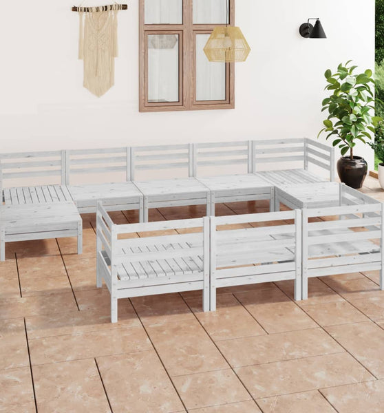 10-tlg. Garten-Lounge-Set Weiß Massivholz Kiefer