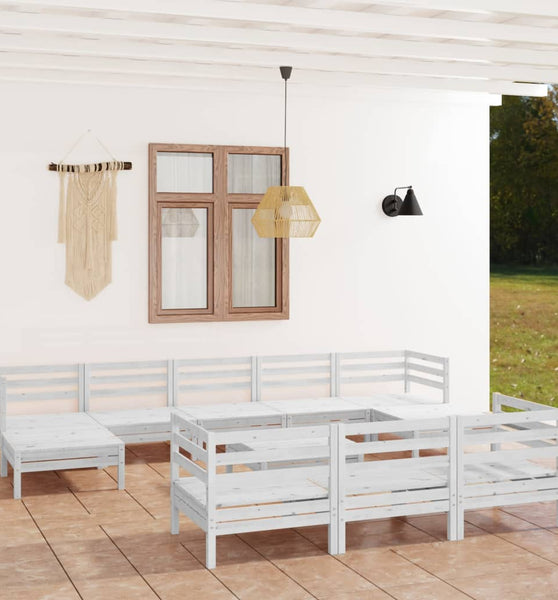 11-tlg. Garten-Lounge-Set Weiß Massivholz Kiefer