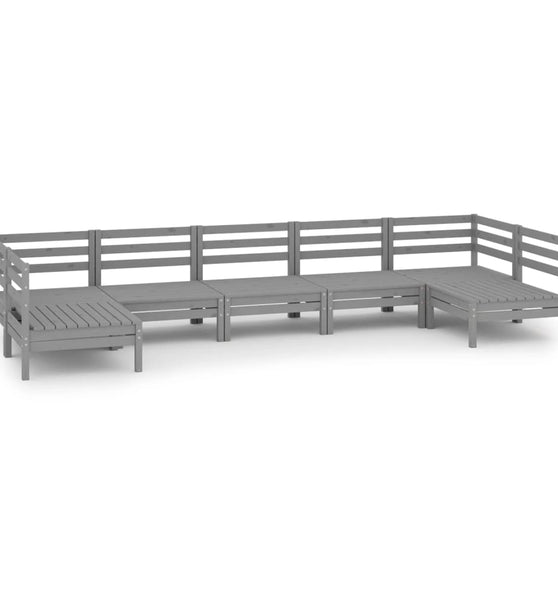 7-tlg. Garten-Lounge-Set Grau Massivholz Kiefer