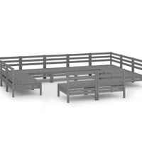 11-tlg. Garten-Lounge-Set Grau Massivholz Kiefer