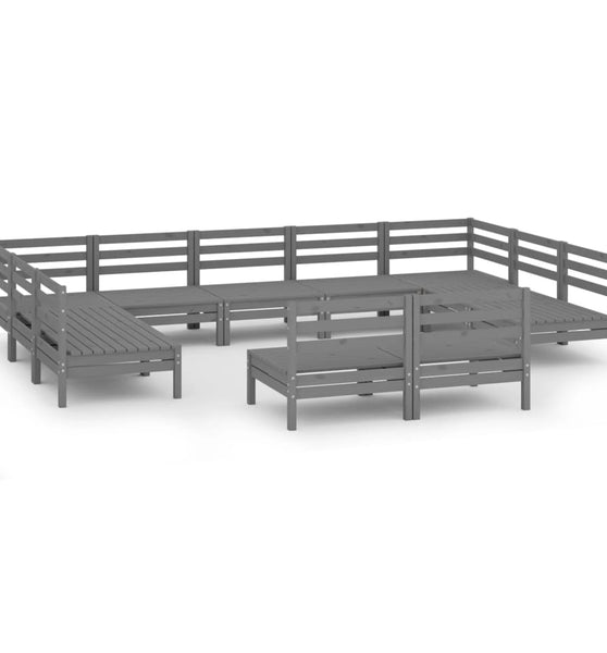 11-tlg. Garten-Lounge-Set Grau Massivholz Kiefer