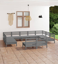 11-tlg. Garten-Lounge-Set Grau Massivholz Kiefer