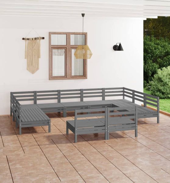11-tlg. Garten-Lounge-Set Grau Massivholz Kiefer