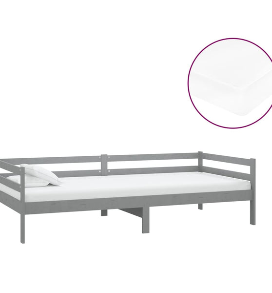 Tagesbett mit Matratze 90x200 cm Grau Kiefer Massivholz