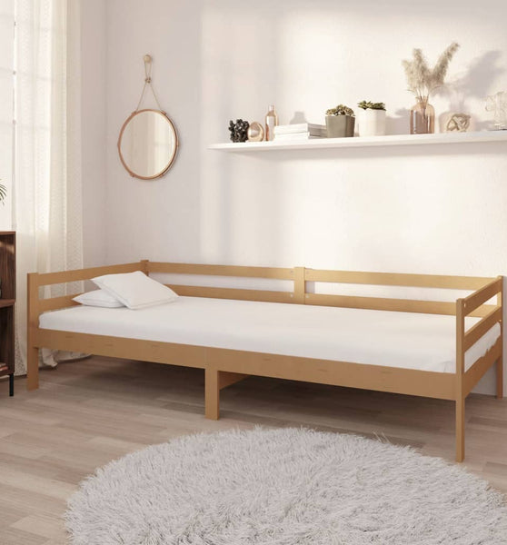 Tagesbett mit Matratze 90x200 cm Honigbraun Massivholz Kiefer