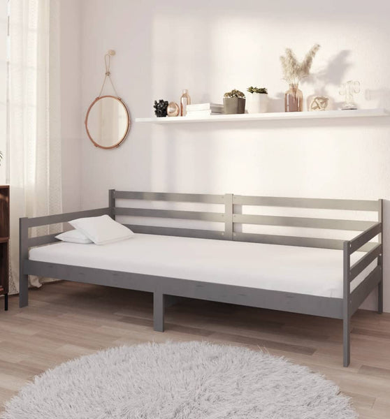 Tagesbett mit Matratze 90x200 cm Grau Kiefer Massivholz