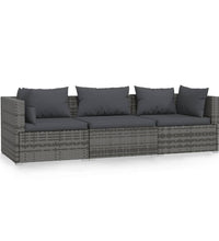3-Sitzer-Sofa mit Kissen Grau Poly Rattan