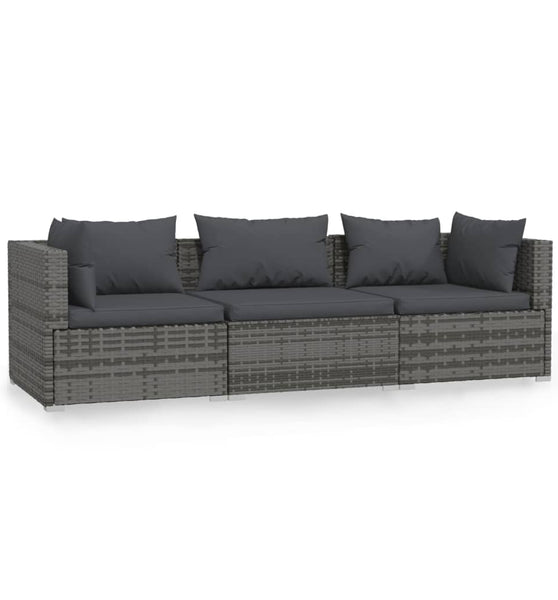 3-Sitzer-Sofa mit Kissen Grau Poly Rattan