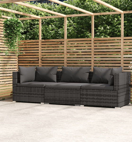 3-Sitzer-Sofa mit Kissen Grau Poly Rattan