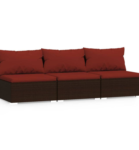 3-Sitzer-Sofa mit Kissen Braun Poly Rattan