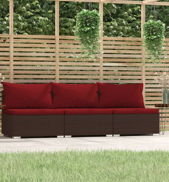 3-Sitzer-Sofa mit Kissen Braun Poly Rattan