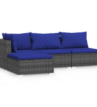 4-tlg. Garten-Lounge-Set mit Kissen Grau Poly Rattan