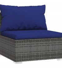 4-tlg. Garten-Lounge-Set mit Kissen Grau Poly Rattan