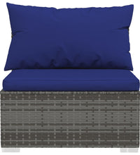 4-tlg. Garten-Lounge-Set mit Kissen Grau Poly Rattan